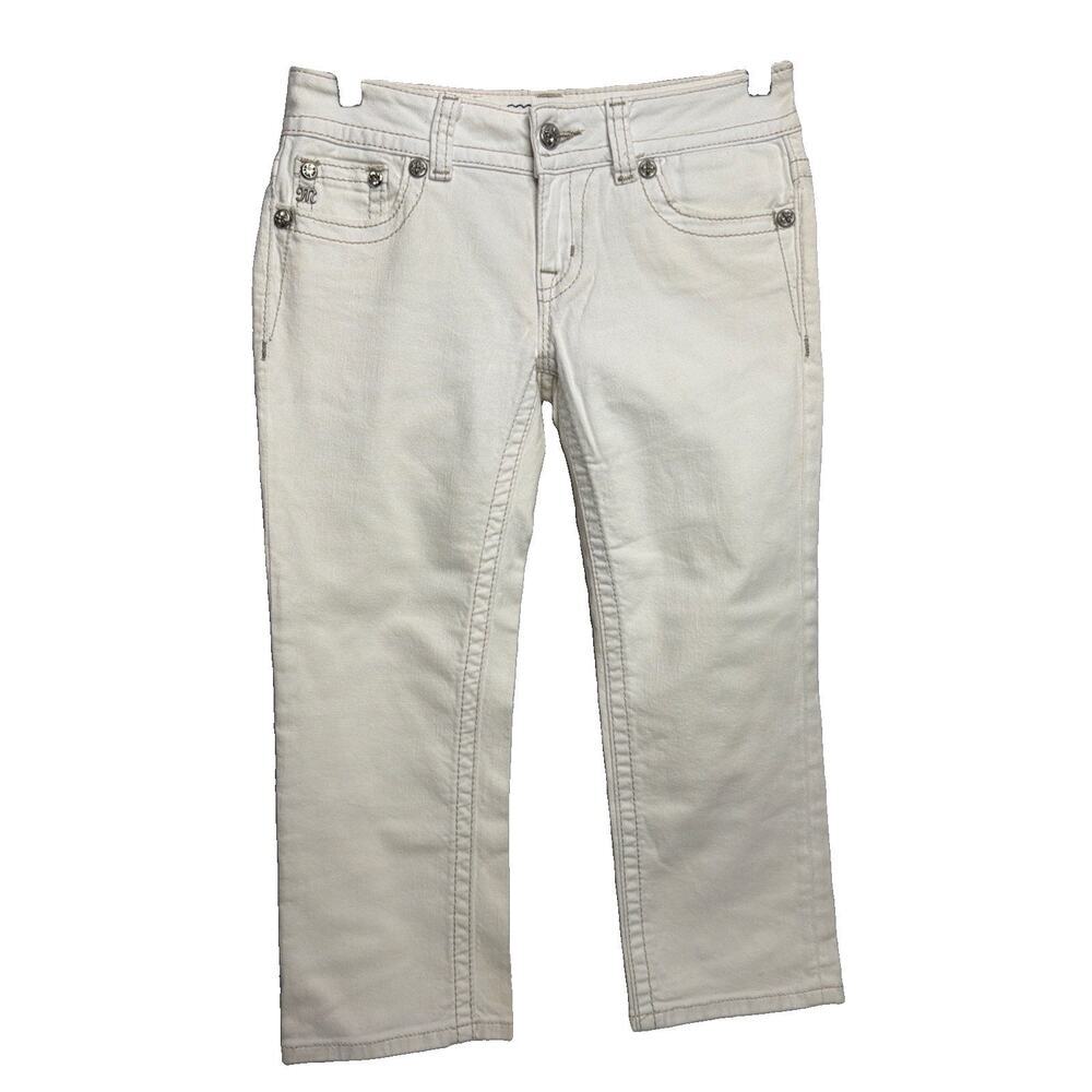 Miss Me Cuffed Capri Jeans White Low Rise Embroidered Women’s Size 27